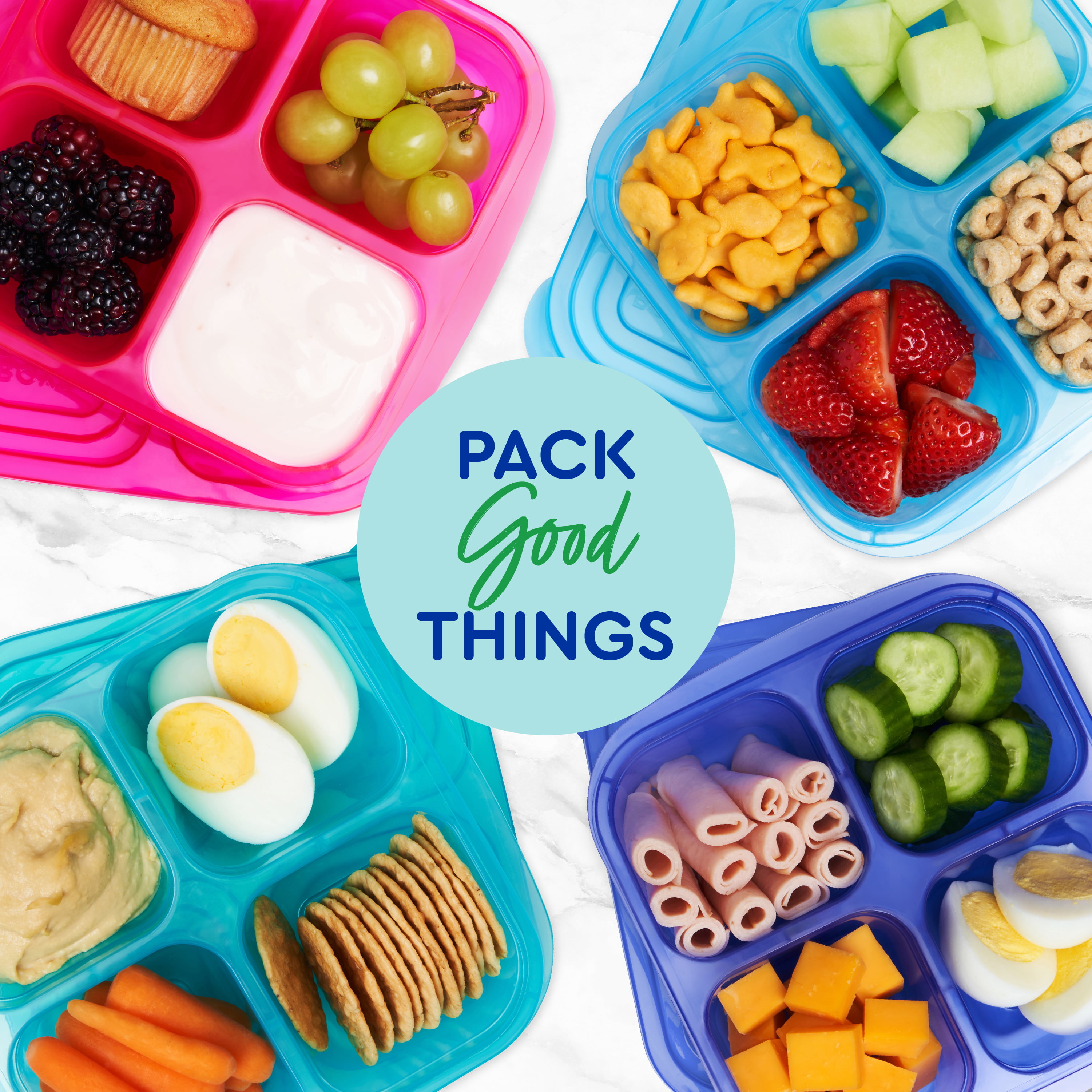 4 Pack Snack Containers, 4 Compartment Divided Snack Container for Kids,  Bento Snack Box for Adults,…See more 4 Pack Snack Containers, 4 Compartment