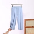 thumbnail image 2 of QIYAGBSA Athletic Pants for Women Capri Length Elastic Waist Relaxed Fit Soft Sleepwear Cropped Bottoms for Spring Summer (Light Blue, 2XL), 2 of 6