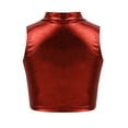 thumbnail image 2 of Xnihocha Kids Girls Sleeves Turtleneck Metallic Crop Top for Ballet Dance Gymnastic Athletic Sports Red 12, 2 of 7