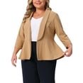 thumbnail image 5 of Agnes Orinda Women's Plus Size Blazers Lapel 3/4 Sleeve Peplum Open Front Casual Business Cardigan Jackets 1X Khaki, 5 of 7