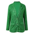 thumbnail image 5 of BYHONG Womens Jackets Shiny Sequin Open Front Coat Lapel Long Sleeve Cardigan Jacket Green L, 5 of 8