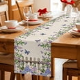 thumbnail image 5 of Spring Purple Flowers Table Runner - 48 Inch Long Farmhouse Leaves Fences Burlap Cotton and Linen Blended Dress Scarves Farmhouse Table Runner for Kitchen Dining, Coffee Table, 13" x 48", 5 of 8