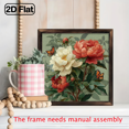 thumbnail image 6 of 2D Flat, 1pc 8x8 Inch Rustic Farmhouse Floral Wall Art with Wooden Frame - Vibrant Red Peonies, Butterflies Green Foliage, Bedroom, Decorative plaque., 6 of 9