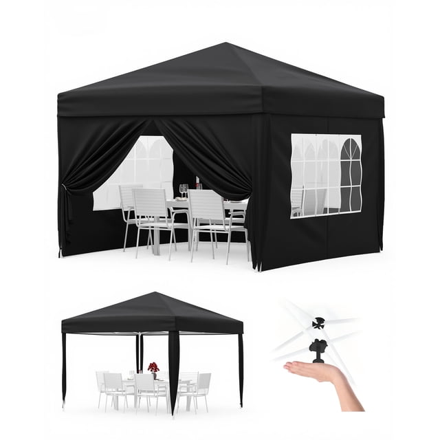 Yeshouse Cenador plegable con 4 paredes laterales, carpa para fiestas de 3 m x 3 m con 4 estacas, 4 cuerdas, 4 sacos de arena y bolsa con ruedas