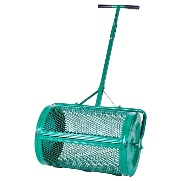 VEVOR Compost Spreader, 24 in Wide Peat Moss Spreader with Push/Tow Handle, 4 Heights Adjustable, Powder-Coated Steel Garden Peat Moss Roller, Heavy Duty Grass Seed Spreaders for Planting Seeding
