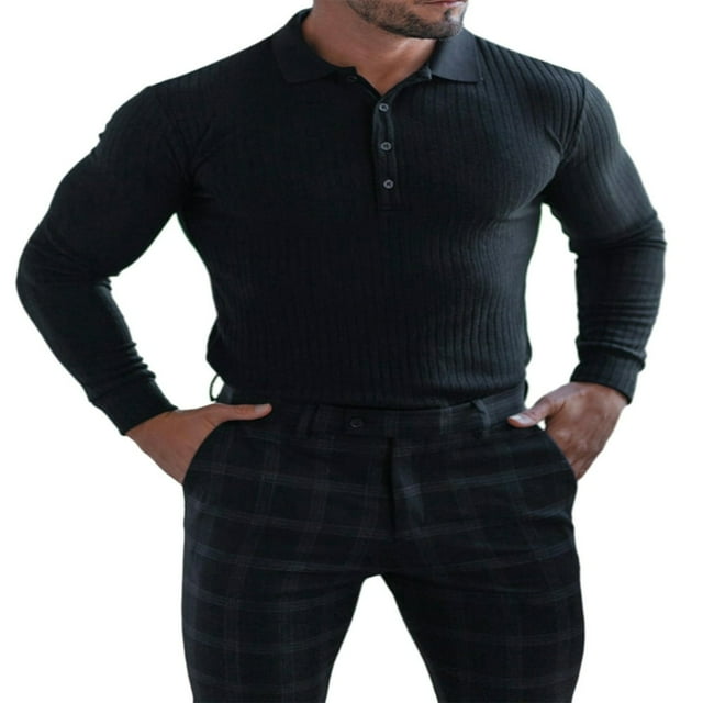 Chemises à Boutons Unies pour Hommes de Printemps et d'Automne à Manches Longues avec Col à Revers