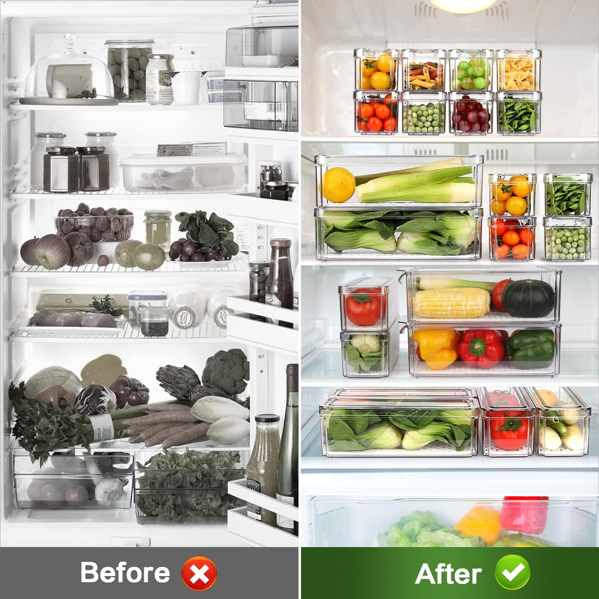 Mibote 14 Pack Refrigerator Organizer, Stackable Organizers Bins with Lids, BPA-Free Fridge Fruit Containers