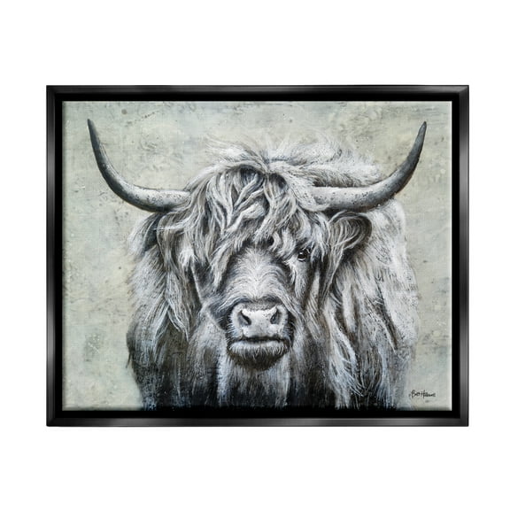 Stupell Highland Cattle Distressed Rustic Animals & Insects Painting Black Floater Framed Art Print Wall Art