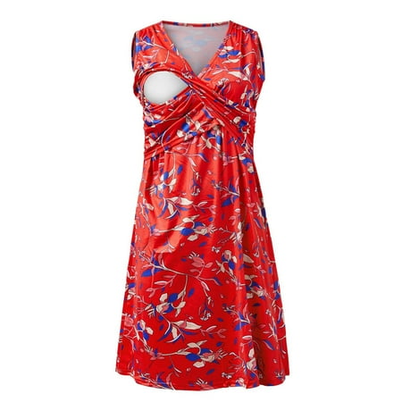 

Summer Savings Clearance! Edvintorg Nursing Dresses Breastfeeding Women s Printed Casual Sleeveless V Neck Tank Dress Nightgown Pregnancy Gown For Breastfeeding Summer Maternity Pajamas