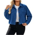 thumbnail image 6 of Zpanxa Fleece Jacket Women Corduroy Cropped Button Down Shacket Jacket Long Sleeve Solid Color Casual Lightweight Fall Outerwear with Pockets, 6 of 8