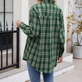 thumbnail image 4 of Women's Lightweight Flannel Plaid Button Down Shirts Oversized Long Sleeve Shacket Jacket Tops, 4 of 6