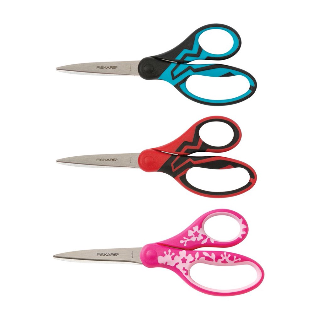 3 Pack of Fiskars Softgrip Student Scissors 7 Inch (Assorted Colors
