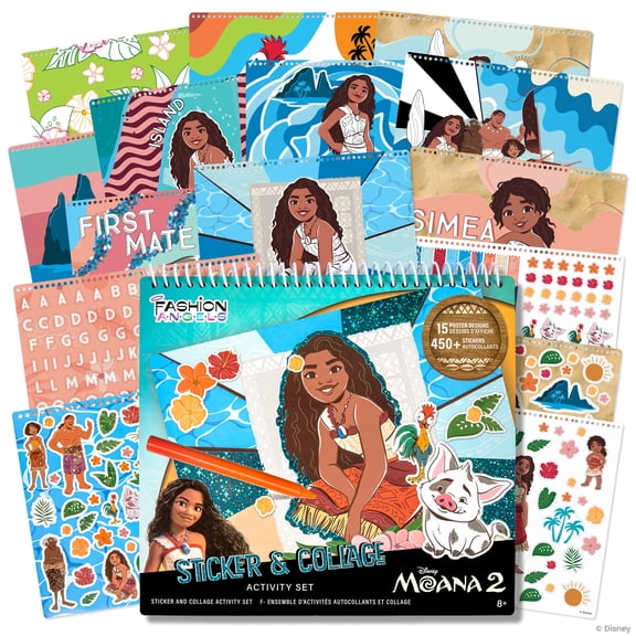 Fashion Angels: Sticker & Collage Activity Set - Disney Moana 2 - DIY 15 Poster Designs, 450  Stickers, Create- Color-Personalize, Art-Crafts, Kids 8 