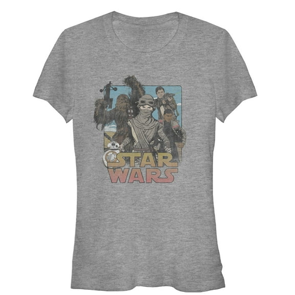 Junior's Star Wars The Force Awakens Rey and Crew  Graphic Tee Athletic Heather 2X Large