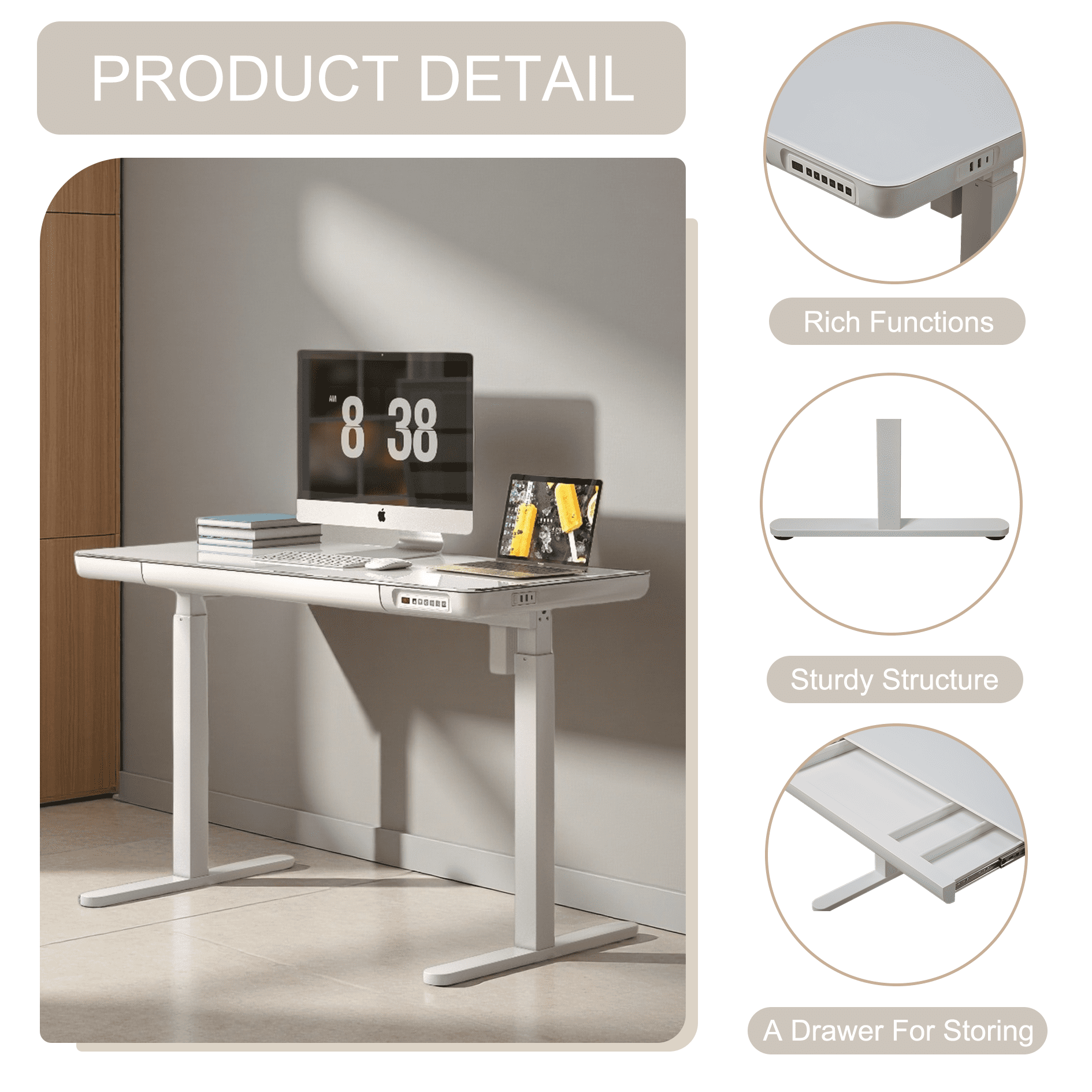 KOWO K302 Adult Tempered Glass Electric Height Adjustable Standing