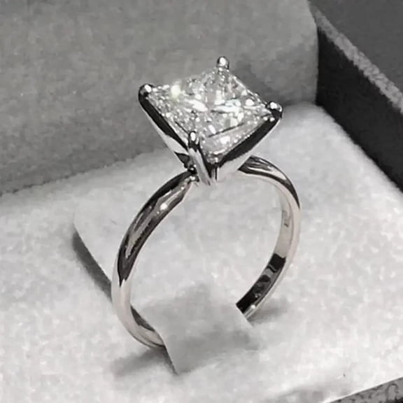 2Ct Princess Cut Diamond Lab Created Women's Wedding Ring 925 Sterling Silver 14K White Gold Plated.