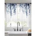 thumbnail image 2 of Blue Eucalyptus Sheer Curtains 54 Inch Length 2 Panels Set, Weeping Botanical Leaf Watercolor Voile Window Treatment Rod Pocket Short Kitchen Curtains Drapes for Bedroom 52"x54"x2, 2 of 7