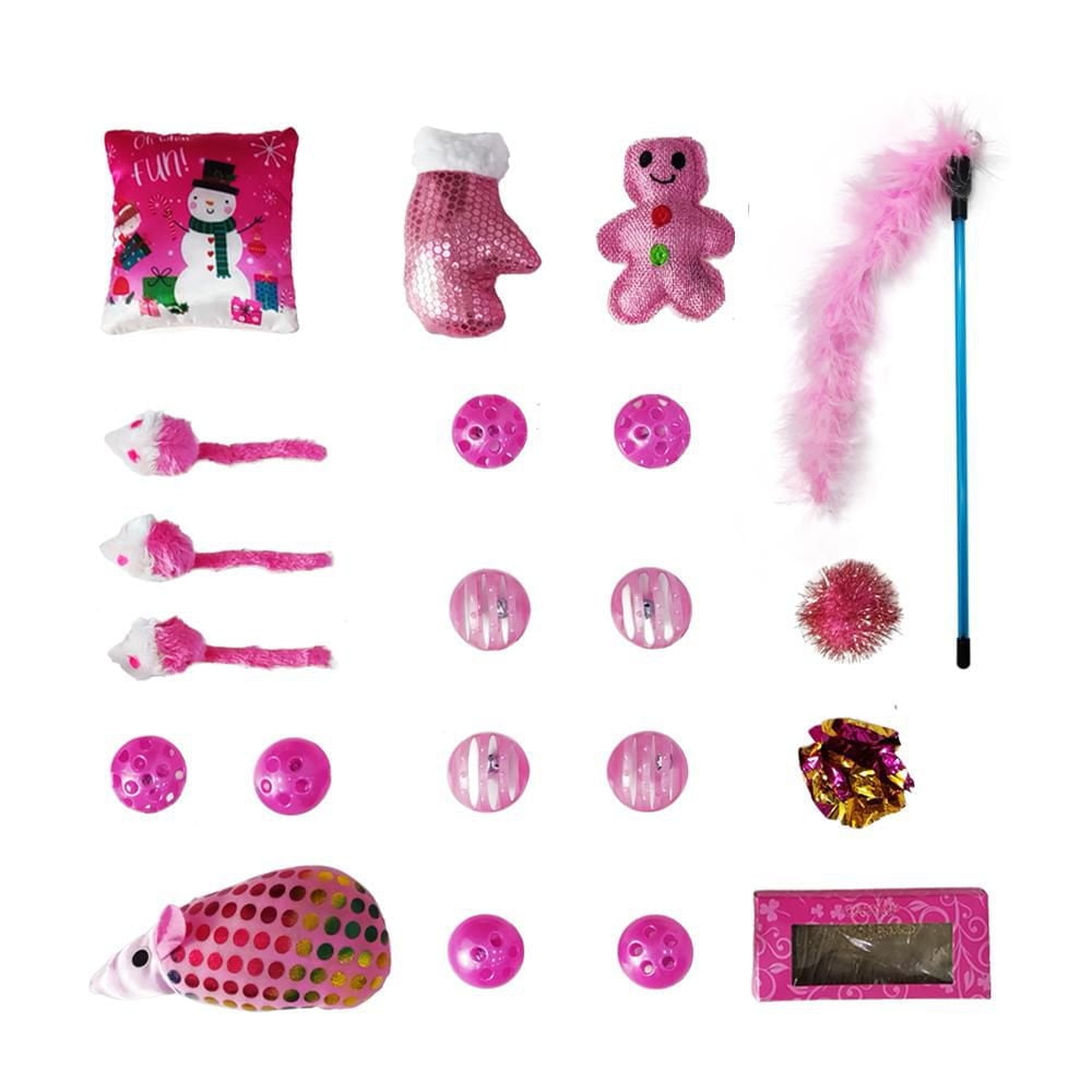 Holiday Time 21 Piece Cat Toy Stocking, Pink