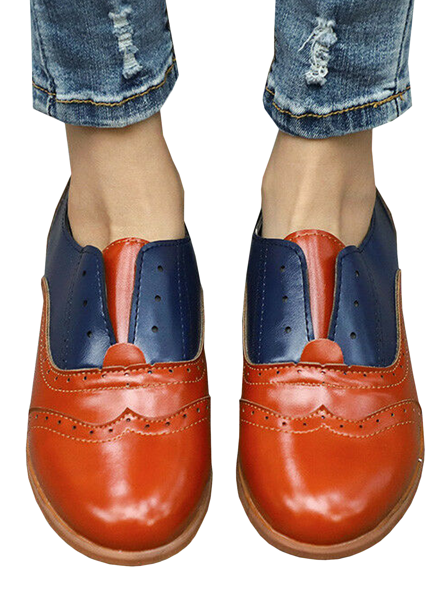 Lallc Women's Casual Pointed Toe Low Heels Slip On Oxford Loafers