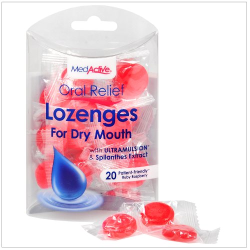 2 Pack MedActive Oral Relief Lozenges for Dry Mouth Ruby Raspberry 20 Drops Each