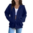 thumbnail image 2 of Soft Fleece Zip-Up Hoodie for Women, Long Sleeve Drawstring Open Front Sweatshirt - Loose Fit Casual Fall Winter Jacket Blue L, 2 of 7