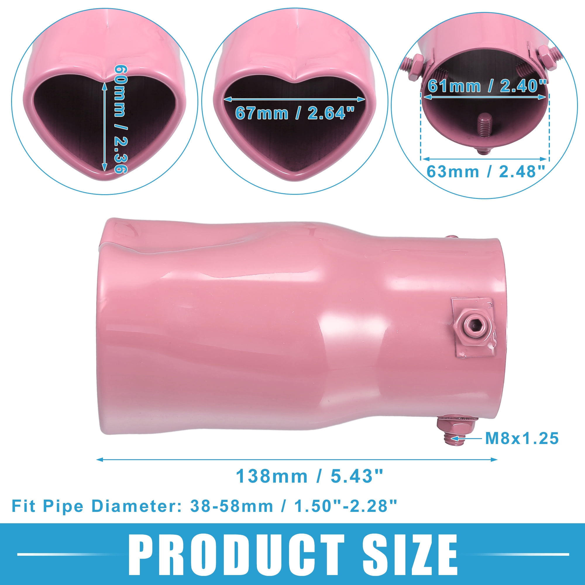 Unique Bargains Car Exhaust Tip Heart Shaped Tail Pipe 2.48Inch OD 2.64"x2.36" Pink