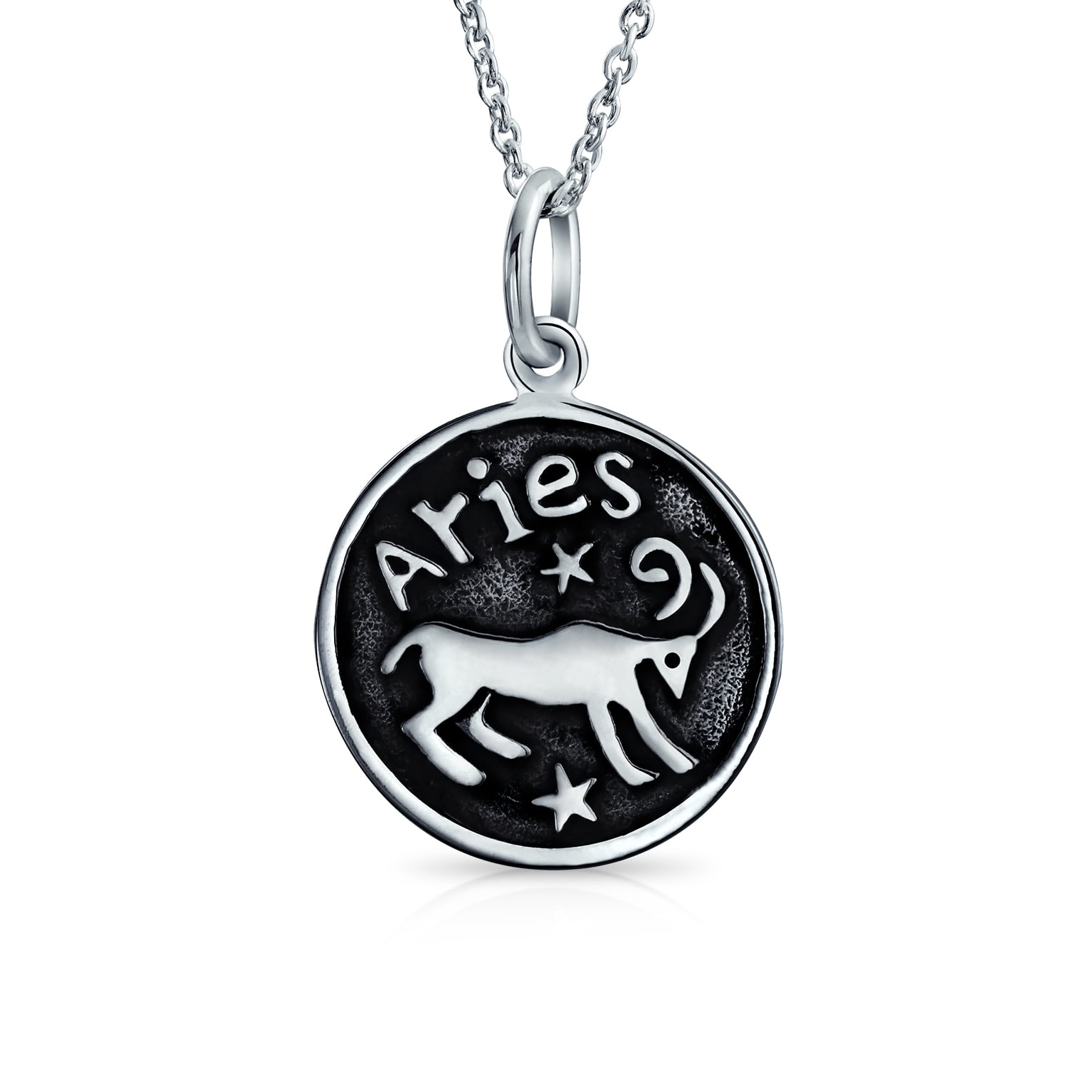 Solid Sterling Silver Round Aries Zodiac Sign Pendant Necklace 