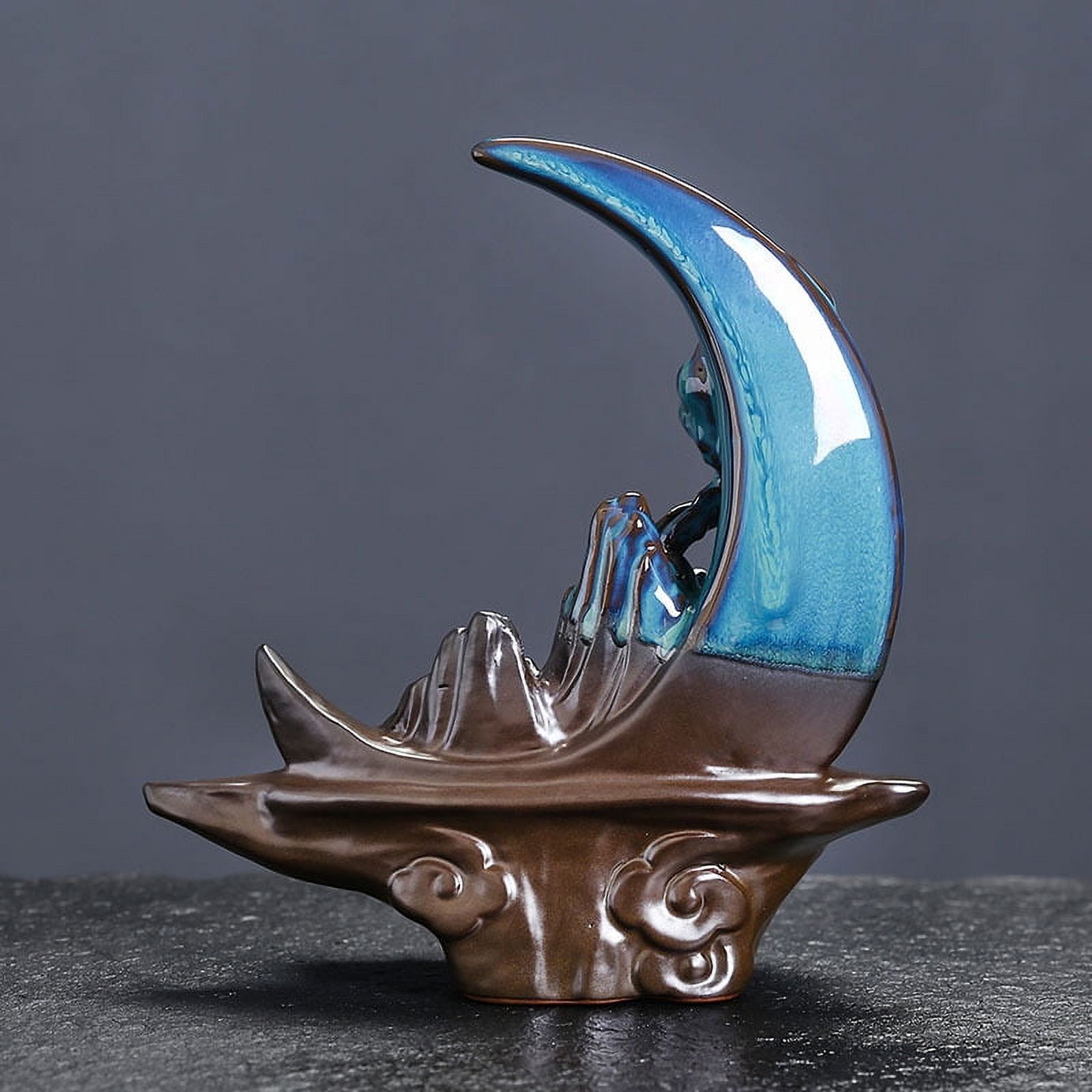 Handcrafted Backflow Incense Burner Smoke Waterfall Ceramic Moon-Shaped Incense Holder Creative Reflux Aroma Incense Holder Home Decor