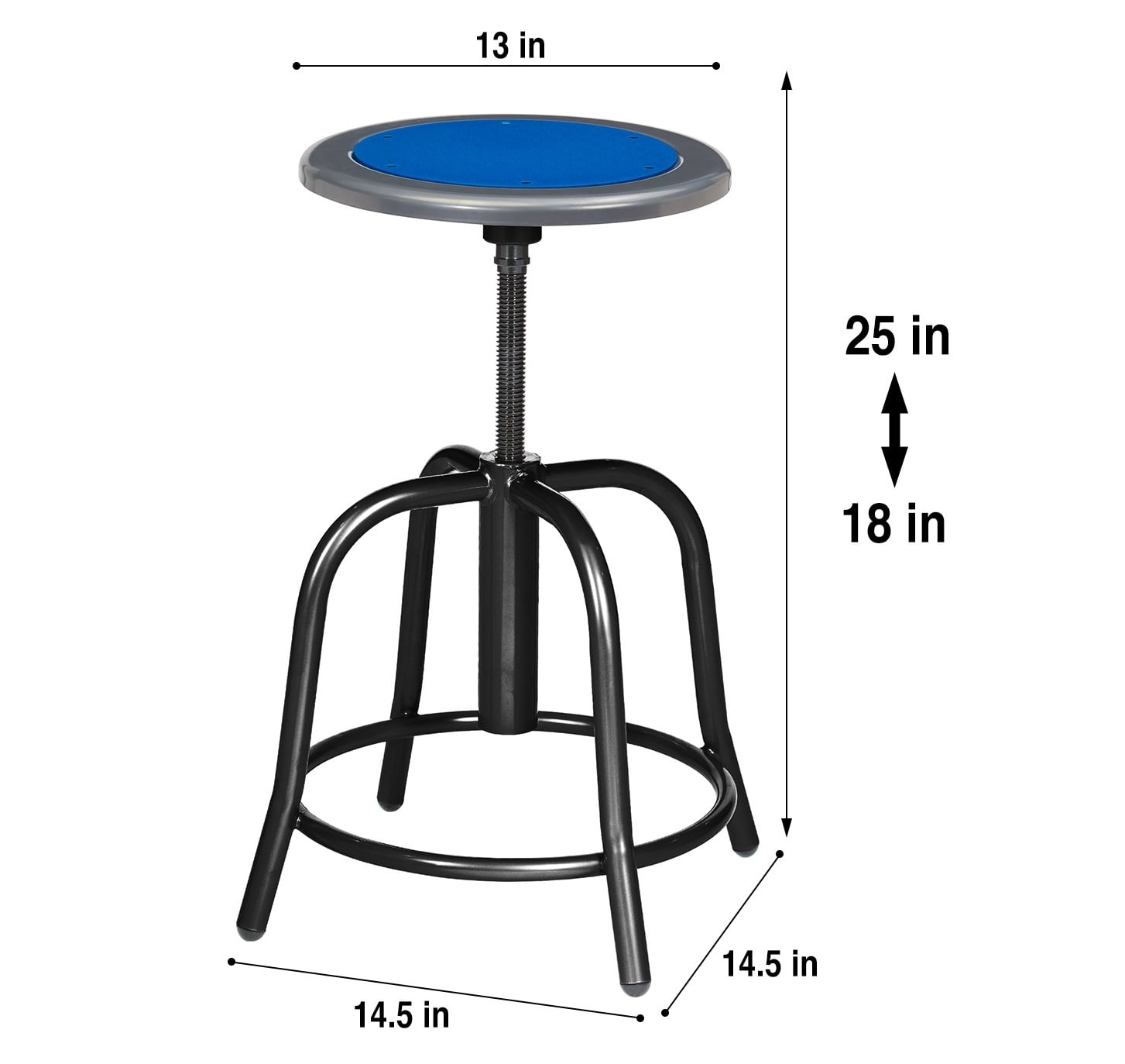 Vince Swivel Stool with Steel Seat, Black Frame, Grey Seat with Dark Blue Center