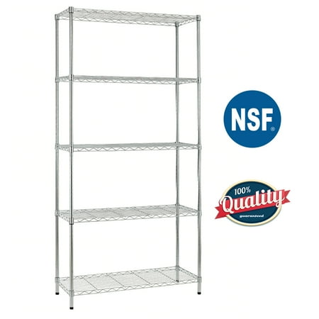 5 Shelf Wire Shelving Unit Garage NSF Wire Shelf Metal Large Storage Shelves Heavy Duty Height Adjustable Utility Commercial Grade Steel Layer Shelf Rack Organizer 1250 LBS Capacity -14x36x72,Chrome