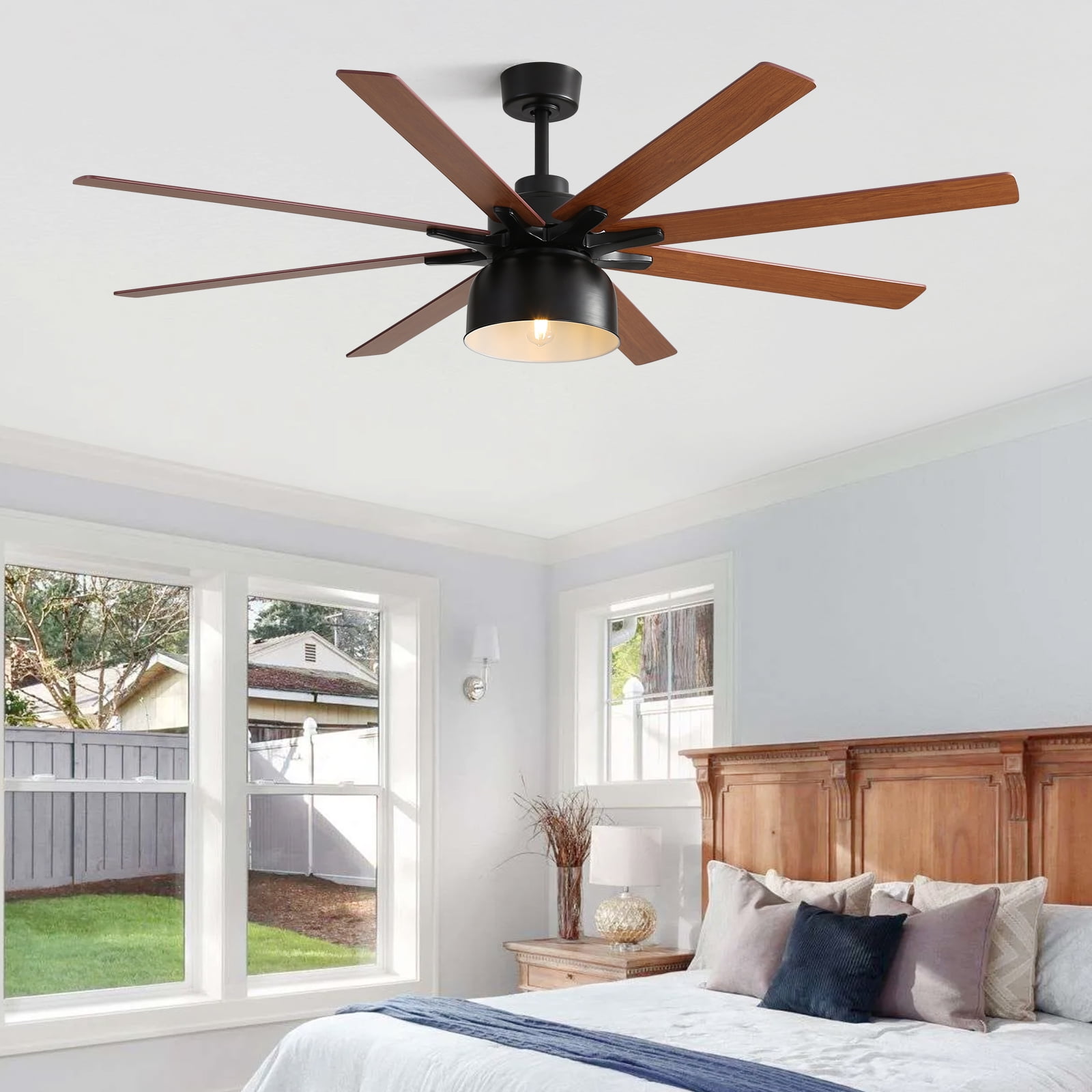 Sofucor 52 Inch Low Profile Ceiling Fan with Light Bulb Replaceable and Remote Control, 8 Blade Ceiling Fan with 3 Downrod, Max Airflow 7000CFM