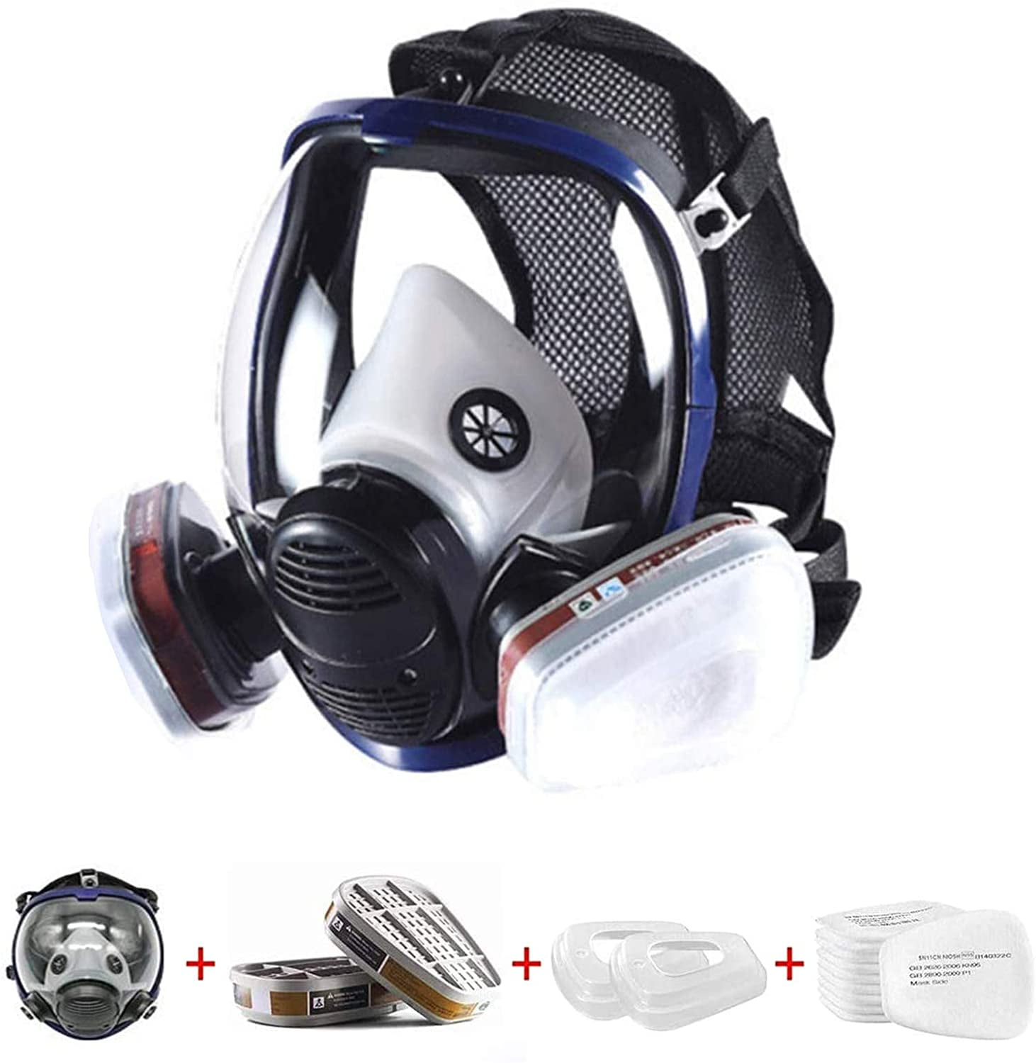 15 in1 Large Full Facepiece Respirator with Wide Field of View Reusable Respirator Widely Used in Organic Gas,Paint Sprayer,Woodworking,Dust Protection 