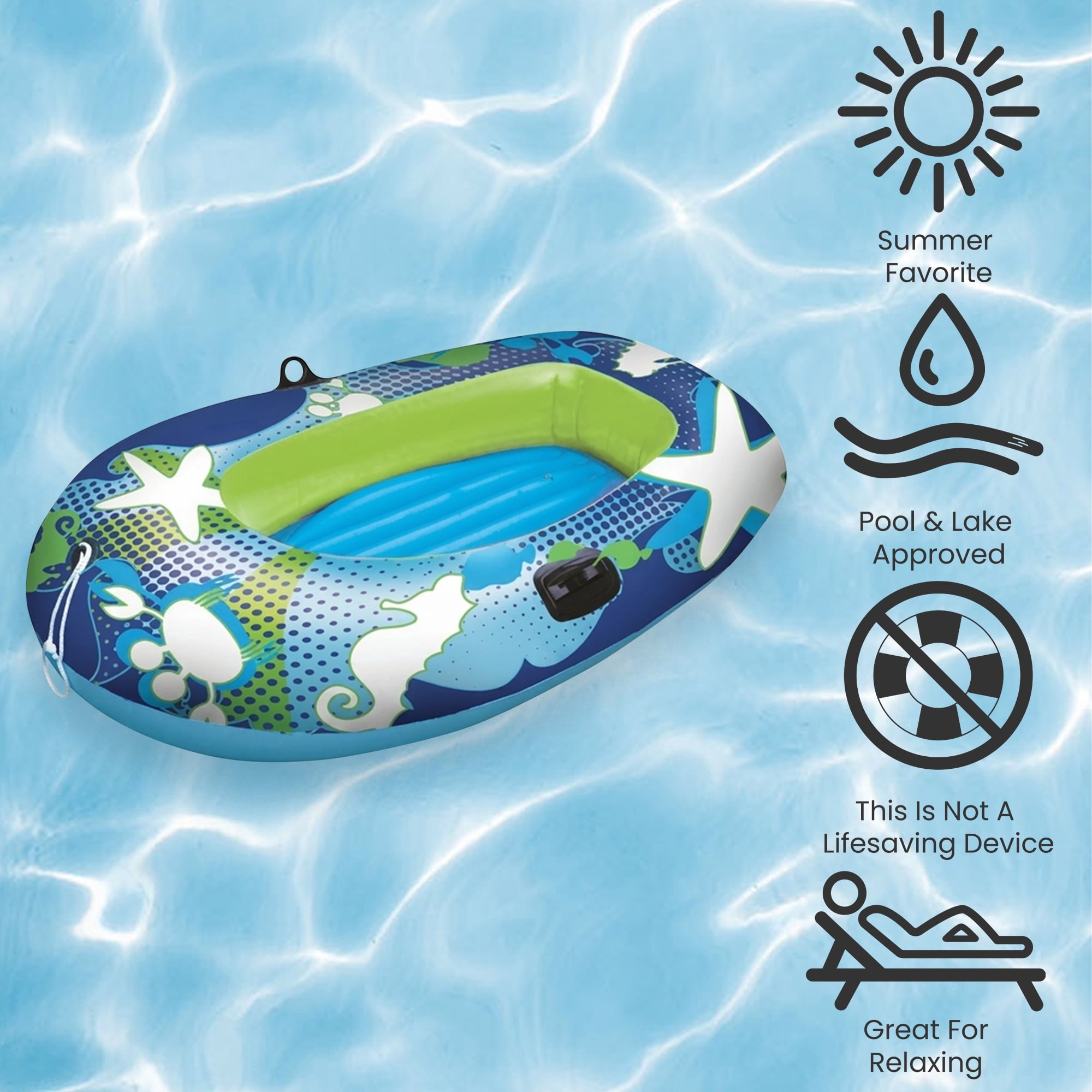 Swim Central 59" Blue and Lime Green Inflatable Aqua Fun Swimming Pool Deep Sea Water Sport Boat
