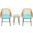 thumbnail image 2 of Gymax 3PCS Rattan Patio Bistro Set Conversation Furniture Set w/ Turquoise Cushions, 2 of 10