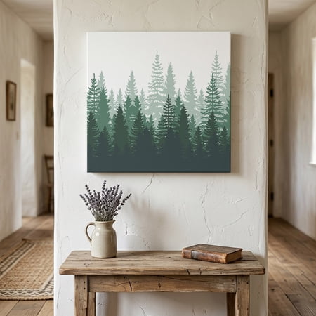 Ships Next Day Canvas Wall Art 8 x8 Green Ombre Wood Framed Canvas Print Painting Primeval Forest Modern Abstract Art Aesthetics Ready to Hang Small Picture Wall Decor for Bathroom Nursery Kitchen