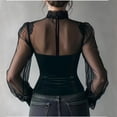 thumbnail image 5 of Women's Corset Velvet Turtleneck Lace Long Sleeve Ruffle Slim Fit Vintage Casual Elegant Corset - Mesh Sheer Crew Neck Shirts Sexy Spring Going Out Blouse Black L, 5 of 9
