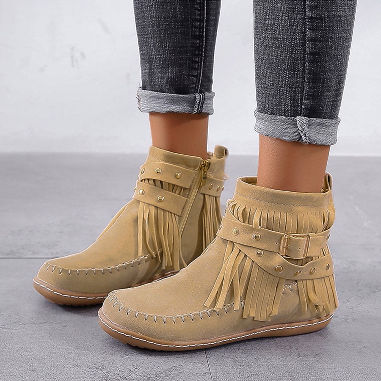 Flat Colorful Boots Woman Flat High Boot Brown Leather ✓ WIDE LEG