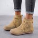 thumbnail image 3 of NECHOLOGY Botas Mujer Adulto Femenino Zapatos Botines mujer Zapatos Short Booties Round Zipper Dee Women Flat Color Solid Retro Tassel Botas de mujeres (Beige, 7), 3 of 6