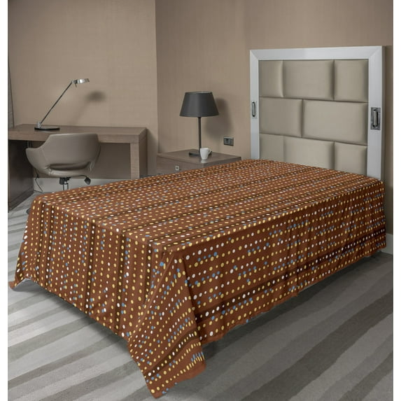 Abstract Flat Sheet, Demonstration of Vertically Arranged Polka Dots and Stripes, Soft Comfortable Top Sheet Decorative Bedding 1 Piece, 6 Sizes, Cinnamon Multicolor, by Ambesonne