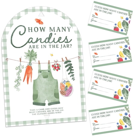 Big Dot of Happiness Locally Grown Candy Guessing Game, Farmers Market Baby Shower Party Activity, How Many Candies in the Jar Party Game, Includes 1 Stand and 40 Cards