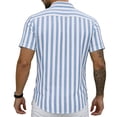 thumbnail image 4 of Qwertyu Men's Linen Shirts Short Sleeve Striped Casual Shirts Button Down Shirt Hawaiian Beach Summer Shirt Light Blue 2XL, 4 of 7
