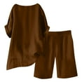 thumbnail image 4 of WULMLEO Women Linen Set 2 Piece Summer Outfits Plus Size Short Sleeve Shirt and Bermuda Shorts Lounge Set Casual Matching Set Brown S, 4 of 7