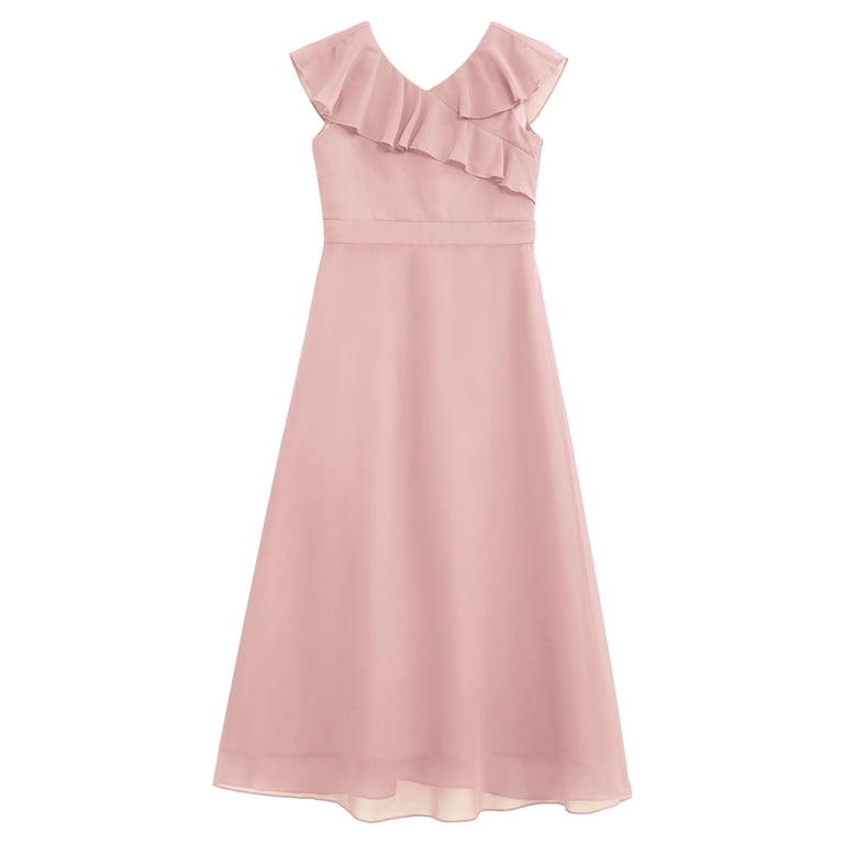 DPOIS Junior Girls V Neck High Waist Bridesmaid Dress A-Line Floor-Length  Ruffle Chiffon Party Dress - Walmart.com