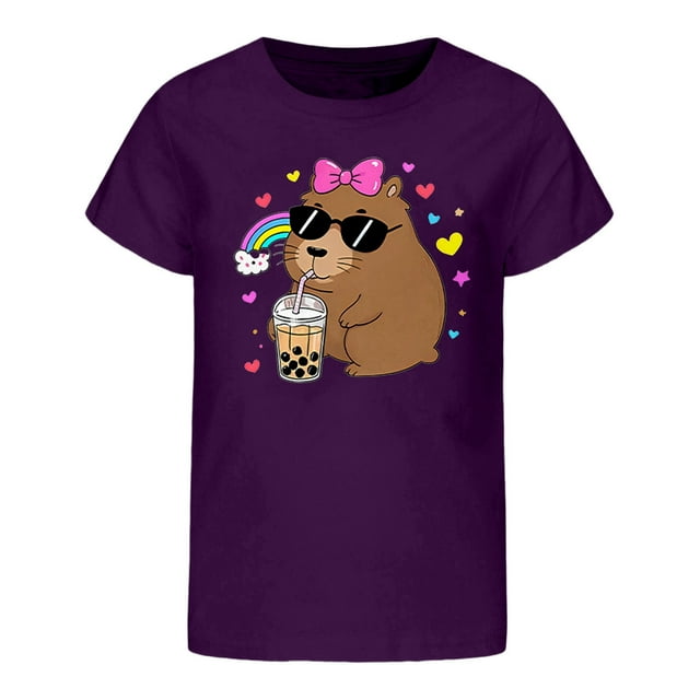 Vêtements pour Filles, T-Shirt Imprimé pour Tout-Petites Fille à Manches Courtes, Col Rond, Vêtements d'Été, Tenues Fille 4-5 Ans