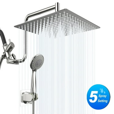 WYRAVIO 10 inch Shower Head Combo, 304 Stainless Steel High Pressure Rain Shower Head with 5 Settings, Handheld Shower Head with 59" Hose & Holder