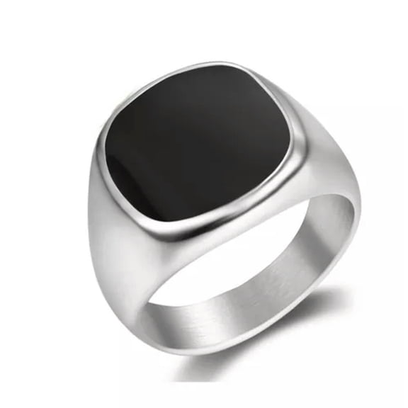 HOOUN Gothic Punk Men Women Silver Titanium Stainless Steel Black Band Ring Size 7~13-#2-Silver-7