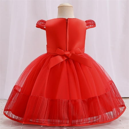 

kpoplk Baby Dresses Kids Toddler Baby Girls Spring Summer Print Ruffle Short Sleeve Princess Dress Girls Dresses(Red)