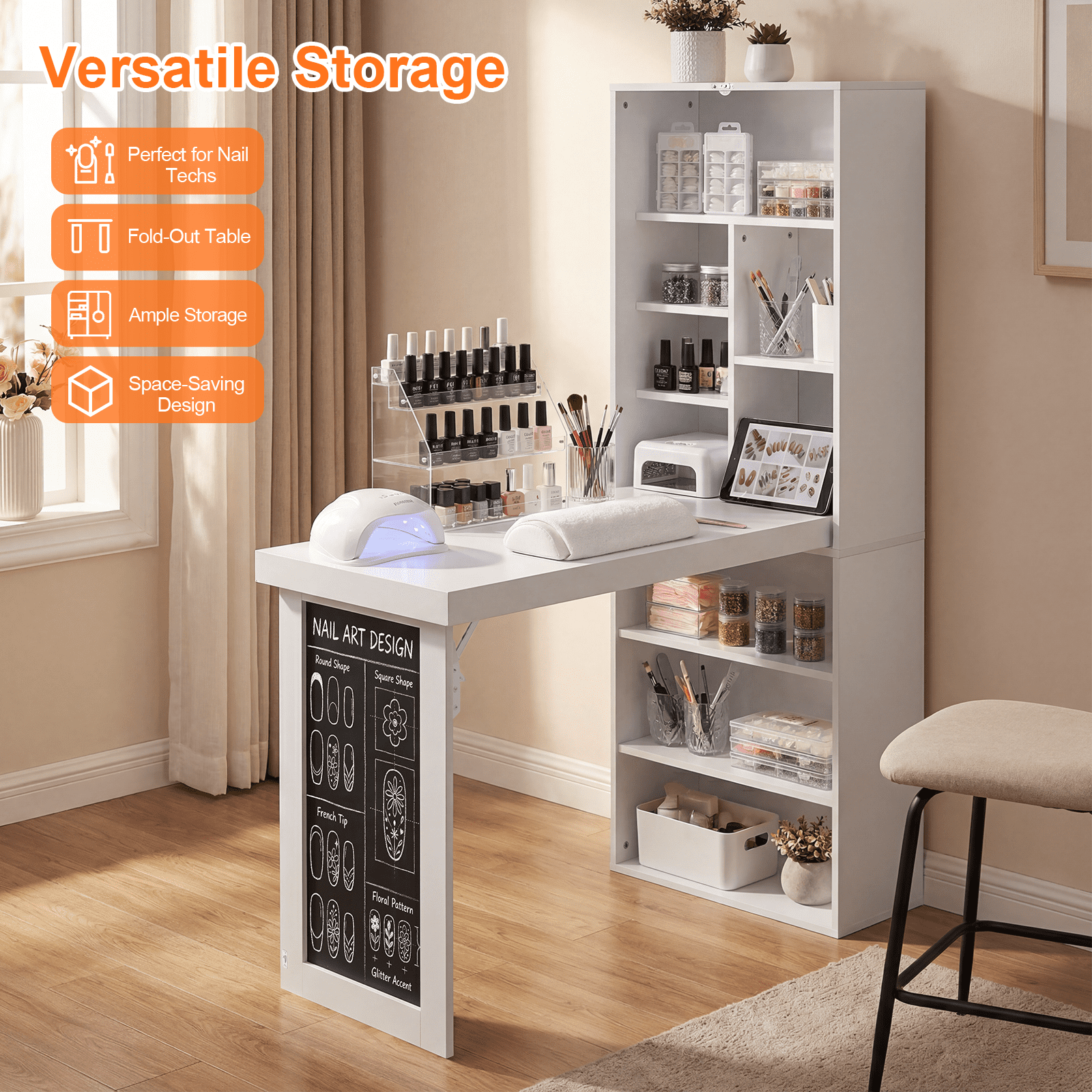 Foldable Wall-Mounted Writing Desk with Chalkboard 6-in-1 Space-Saving for Home Office Study Room