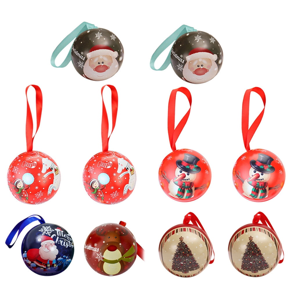 10 Pcs Christmas Tinplate Candy Ball Party Gift Storage Box Hanging