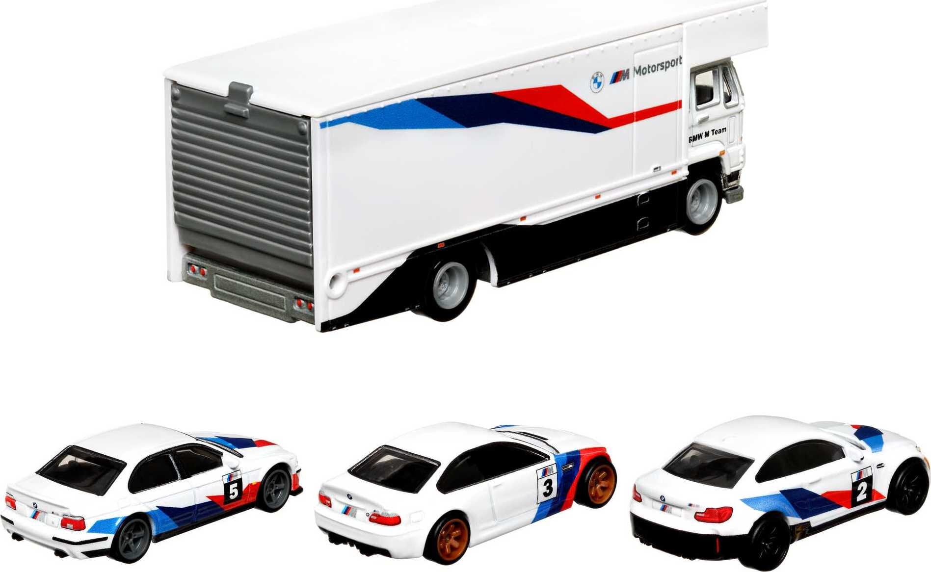 Hot Wheels Premium Collect Display Sets with 3 1:64 Scale Die-Cast Cars & 1 Team Transport Vehicle, Collectors’ Favorites